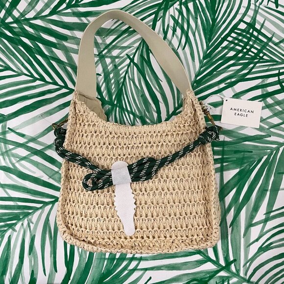 American Eagle Outfitters Handbags - American Eagle Cream Beige Mini Raffia Shoulder Tote Bag